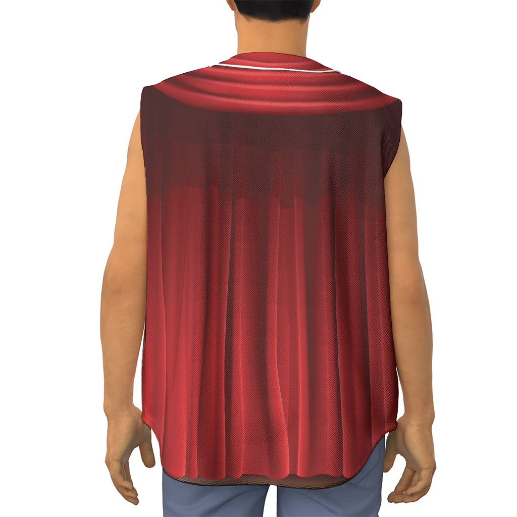 Red Curtain Theater Print Sleeveless Baseball Jersey
