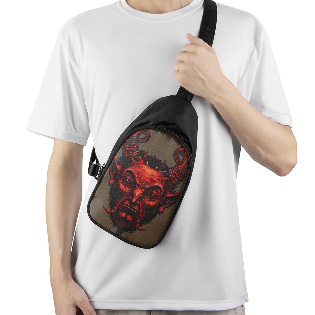 Red Devil Satan Print Chest Bag