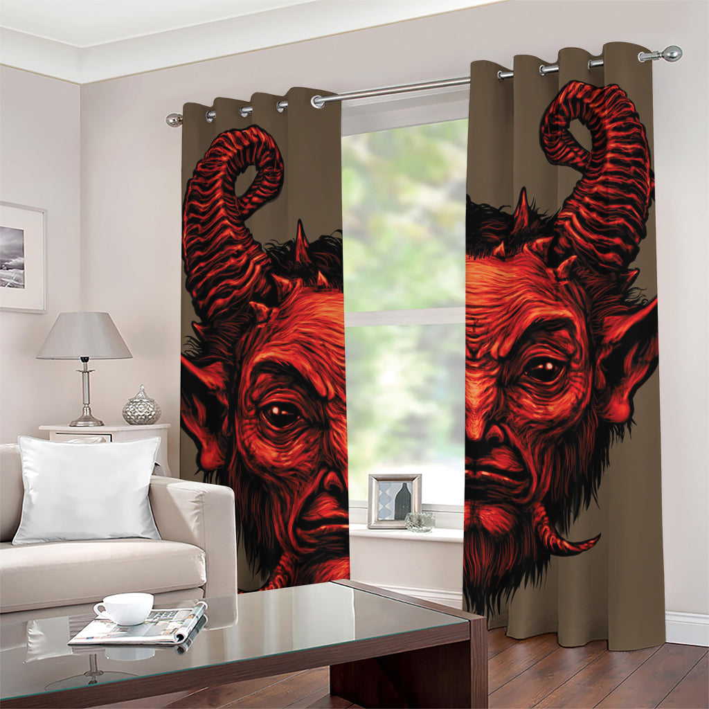 Red Devil Satan Print Grommet Curtains