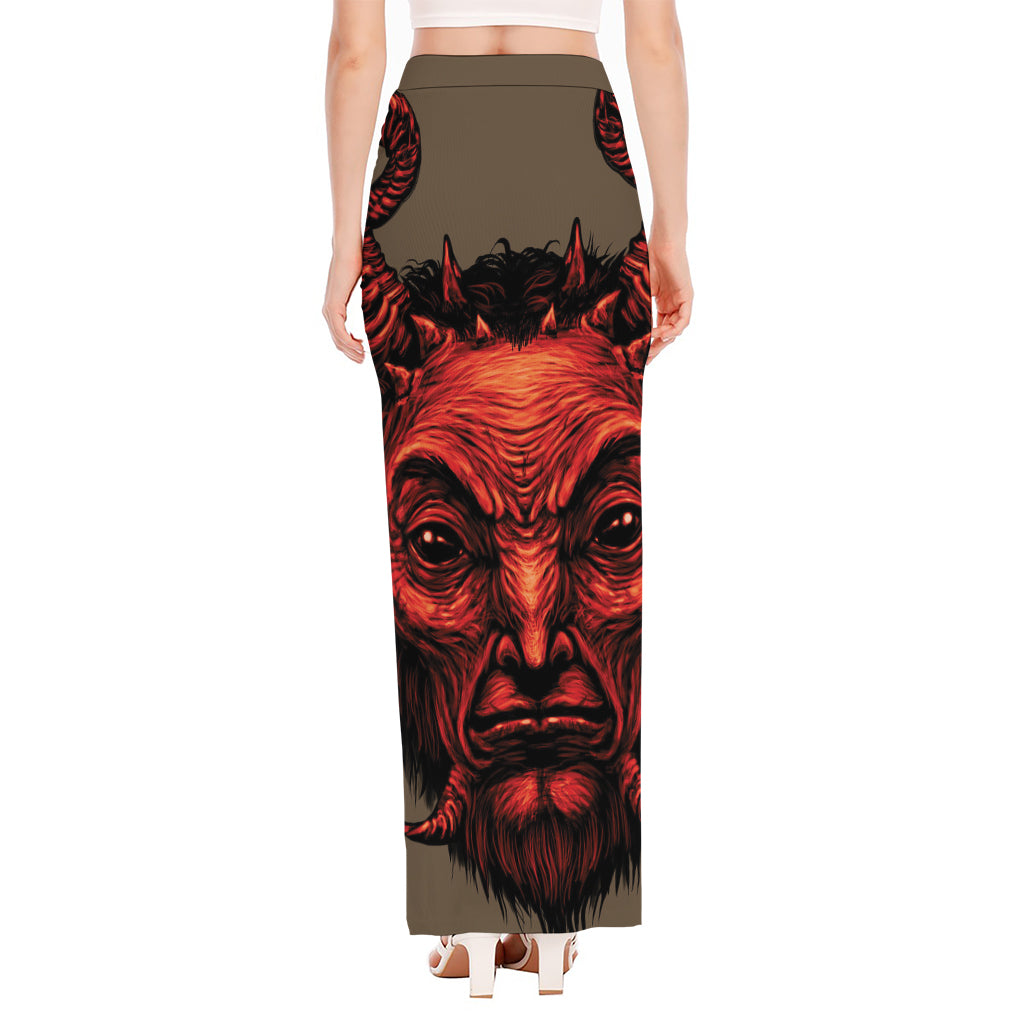 Red Devil Satan Print High Slit Maxi Skirt