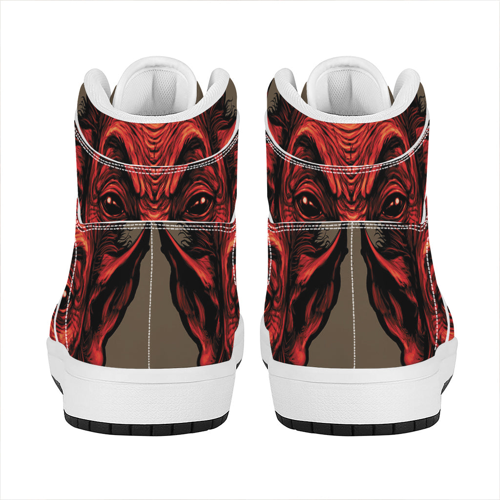 Red Devil Satan Print High Top Leather Sneakers