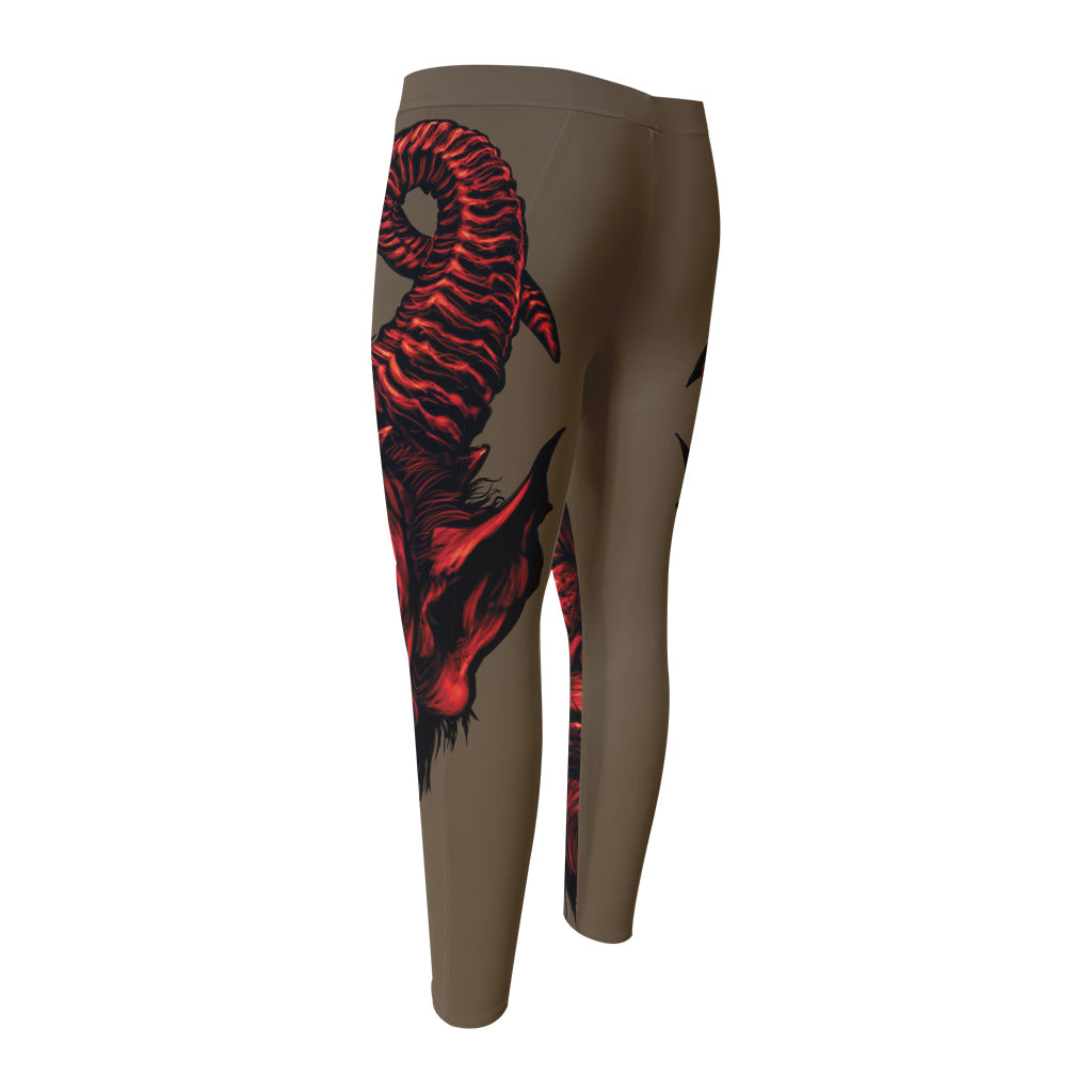 Red Devil Satan Print Men's Compression Pants