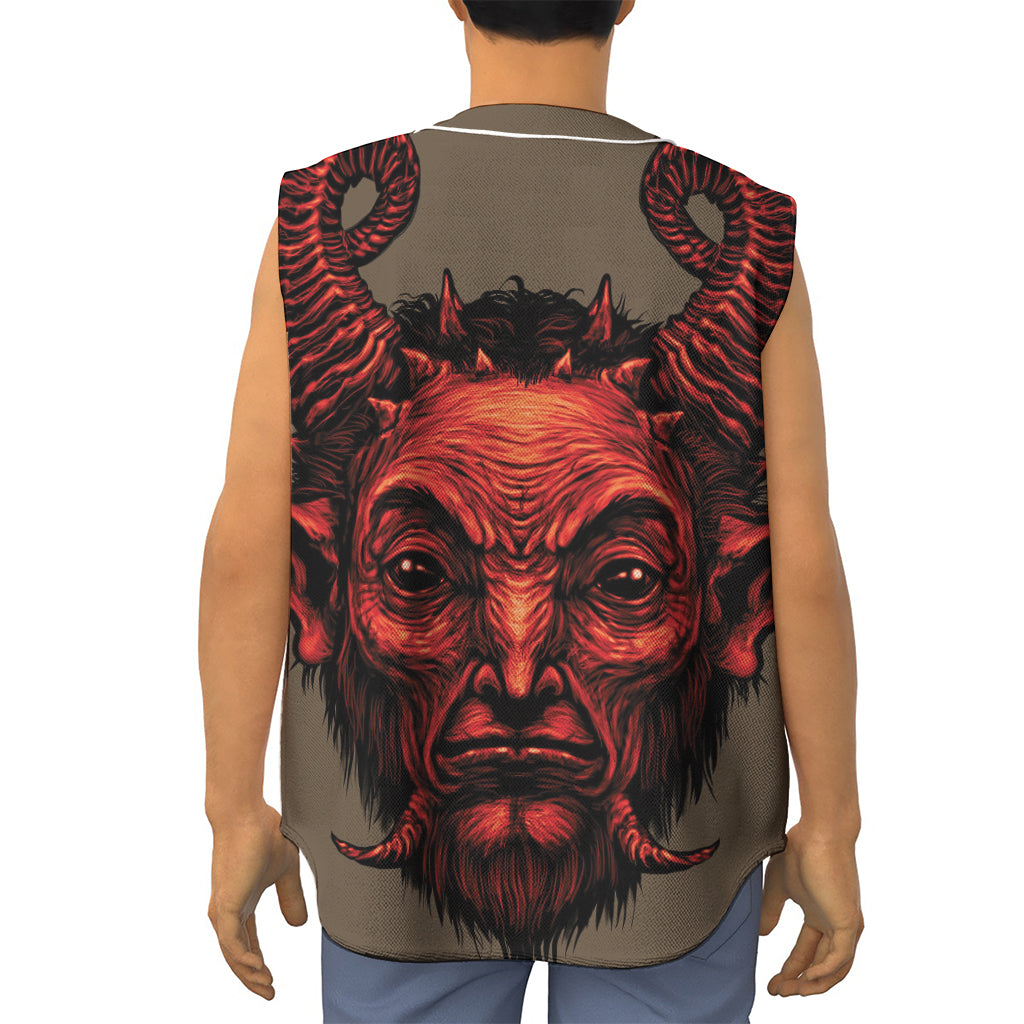 Red Devil Satan Print Sleeveless Baseball Jersey
