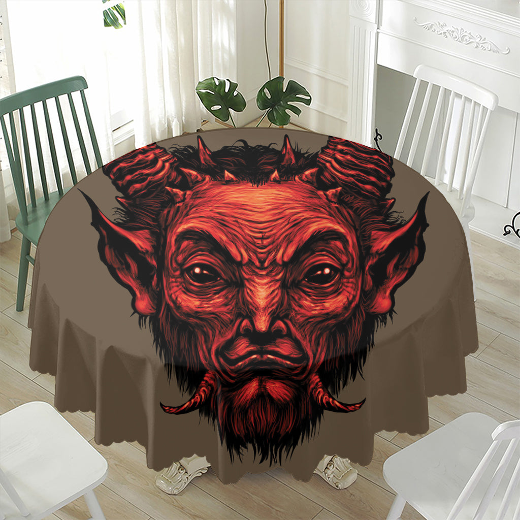 Red Devil Satan Print Waterproof Round Tablecloth