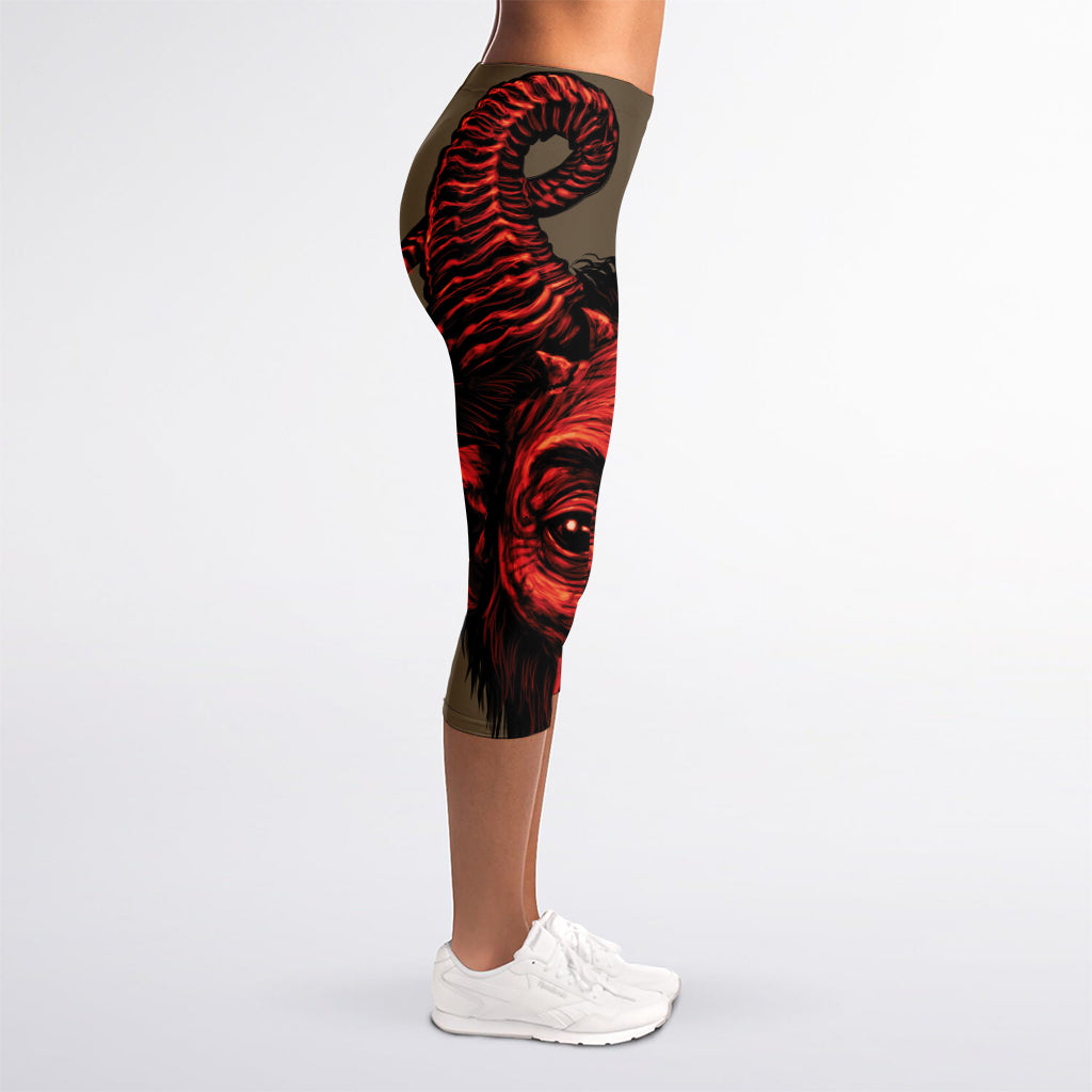 Red Devil Satan Print Women's Capri Leggings