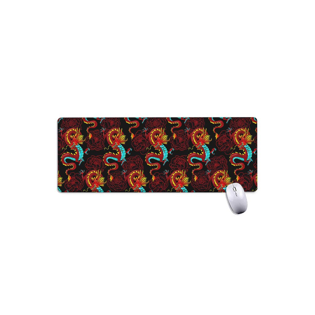 Red Dragon Lotus Pattern Print Extended Mouse Pad