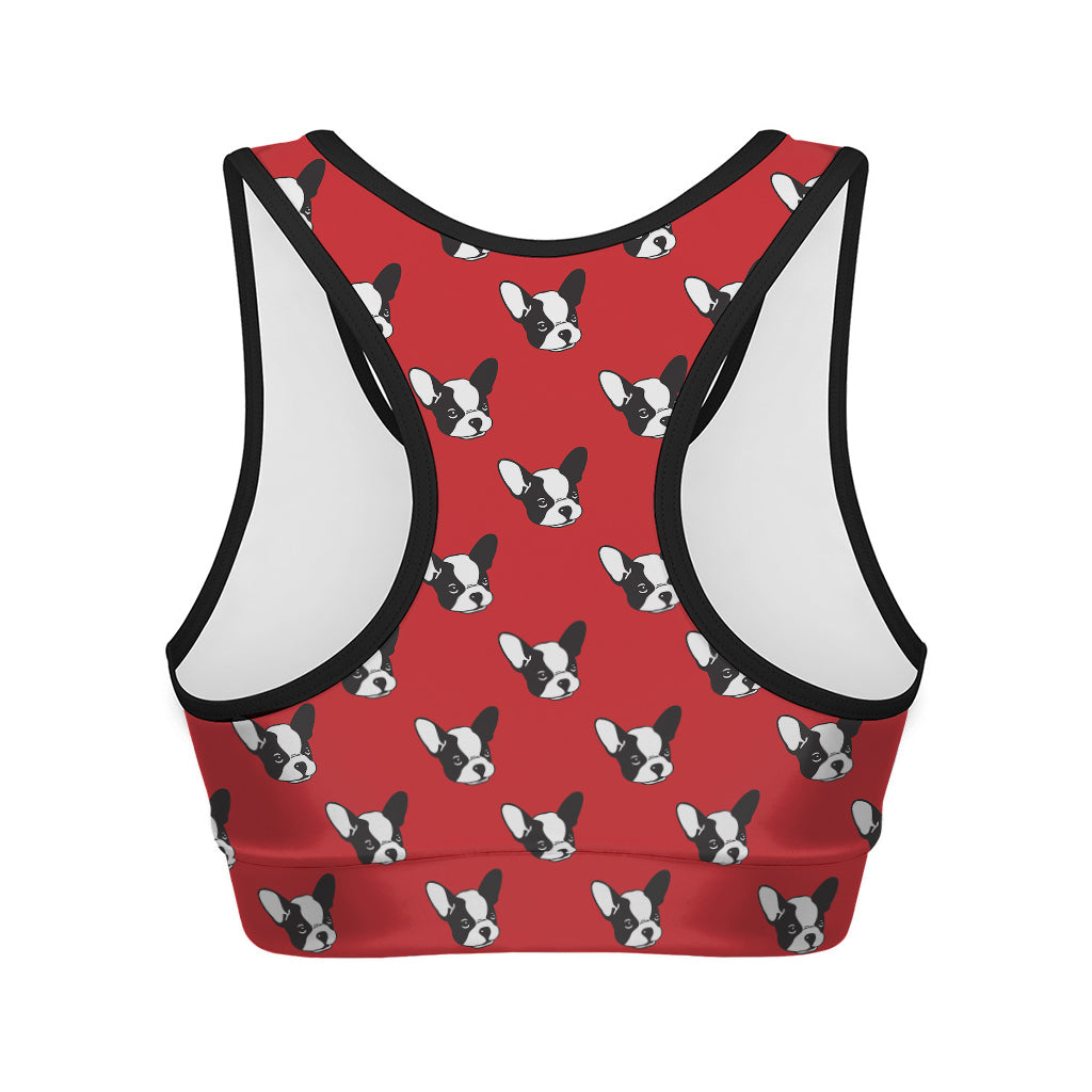 Red French Bulldog Pattern Print Women's Sports Bra