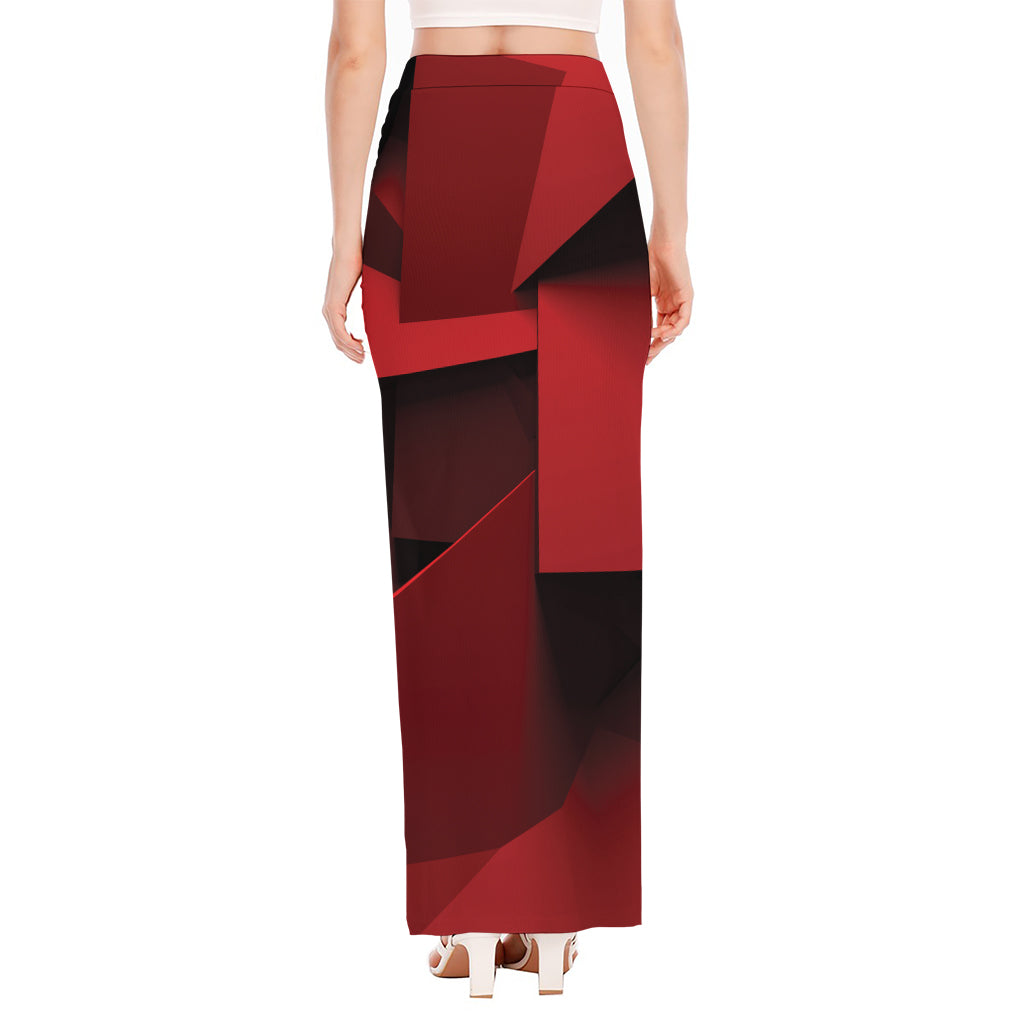 Red Geometric Print High Slit Maxi Skirt