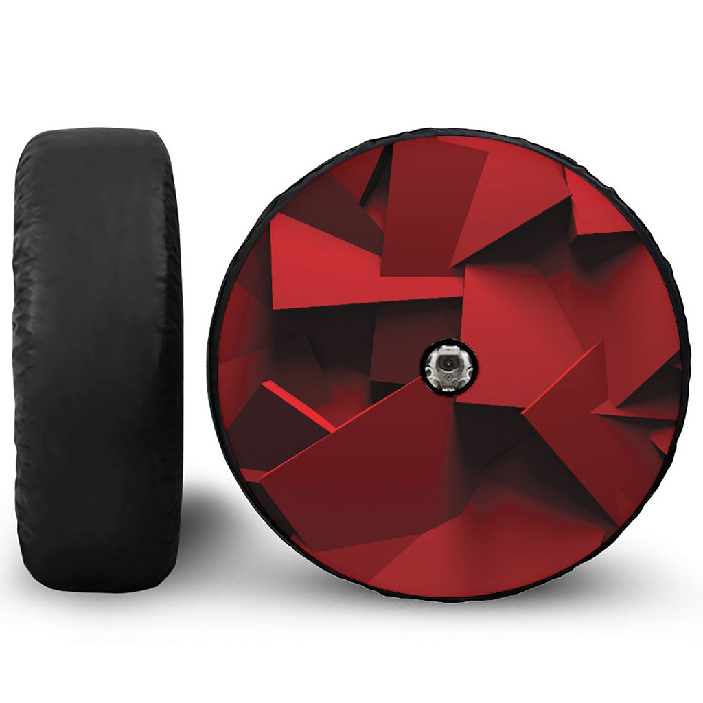 Red Geometric Print Tire Cover With Camera Hole