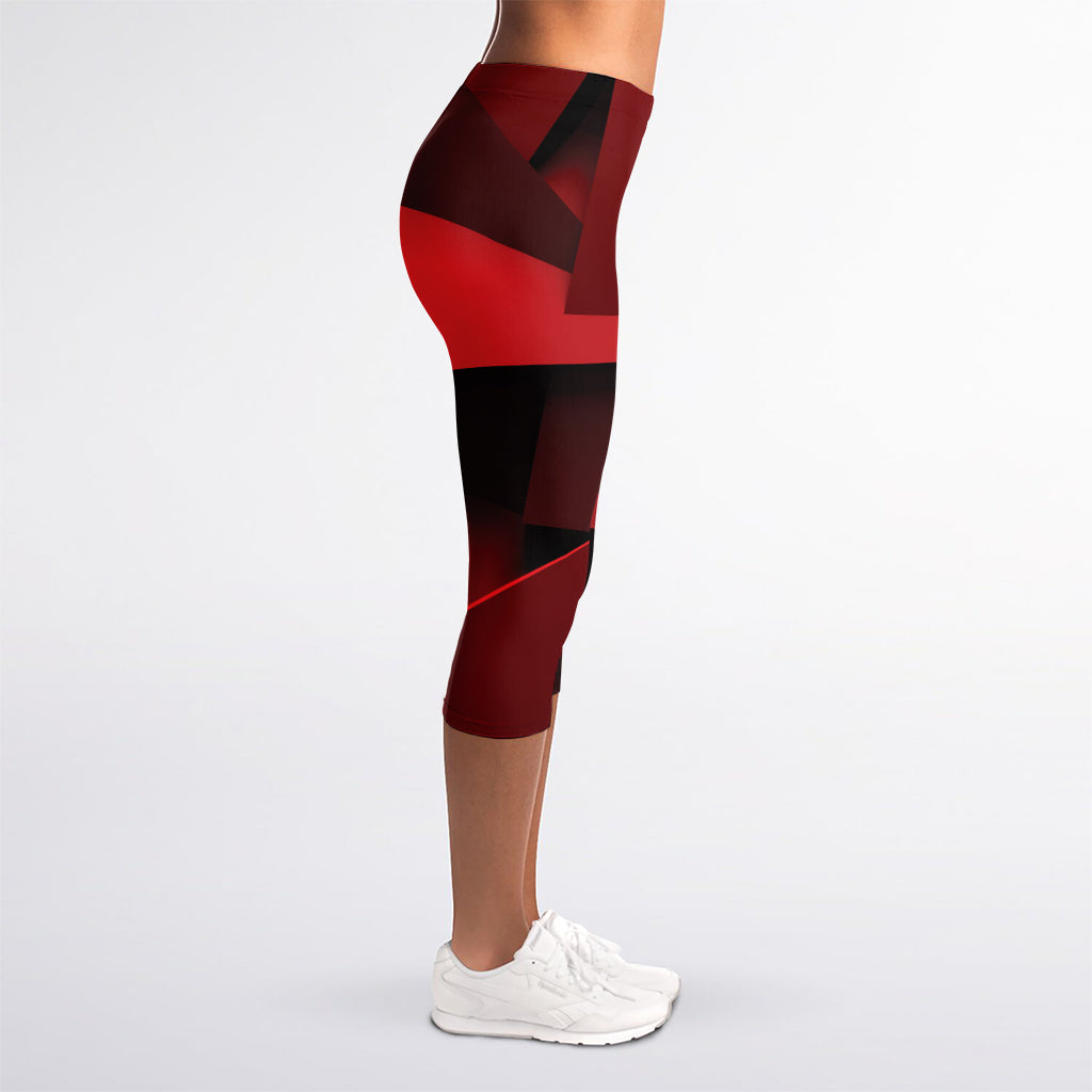 Red Geometric Print Women's Capri Leggings
