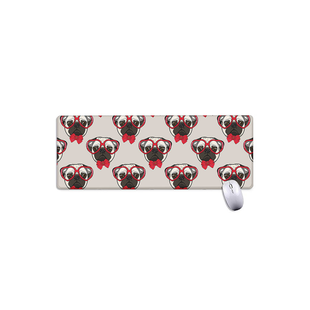 Red Glasses Pug Pattern Print Extended Mouse Pad