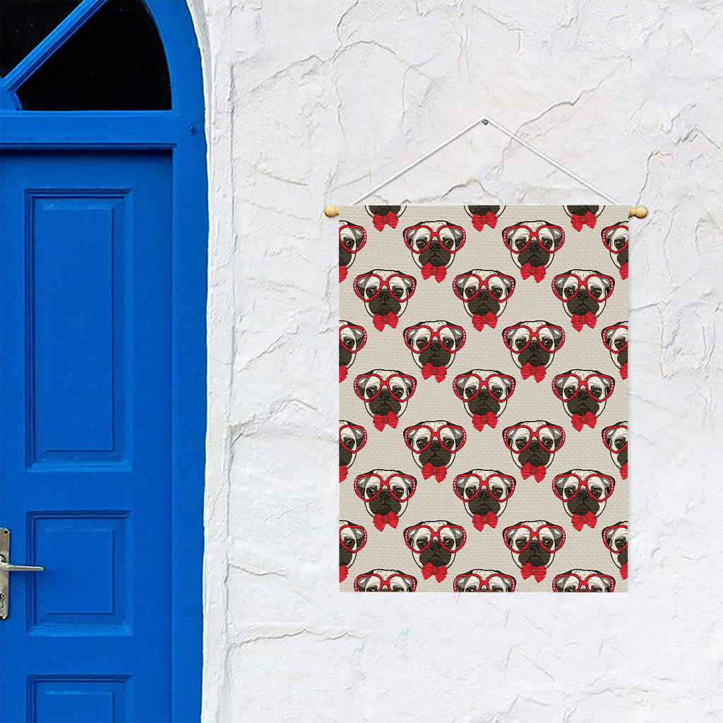 Red Glasses Pug Pattern Print Garden Flag