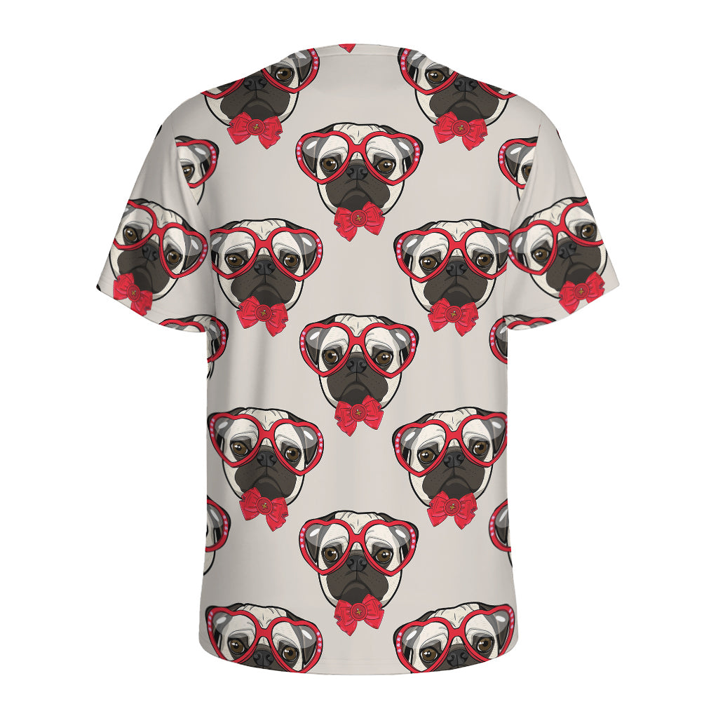 Red Glasses Pug Pattern Print Men's Sports T-Shirt
