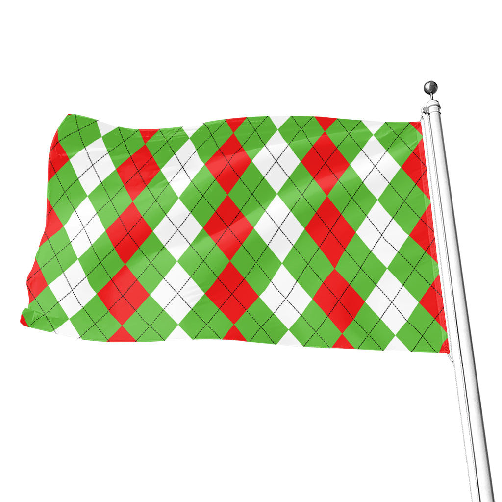 Red Green And White Argyle Pattern Print Flag