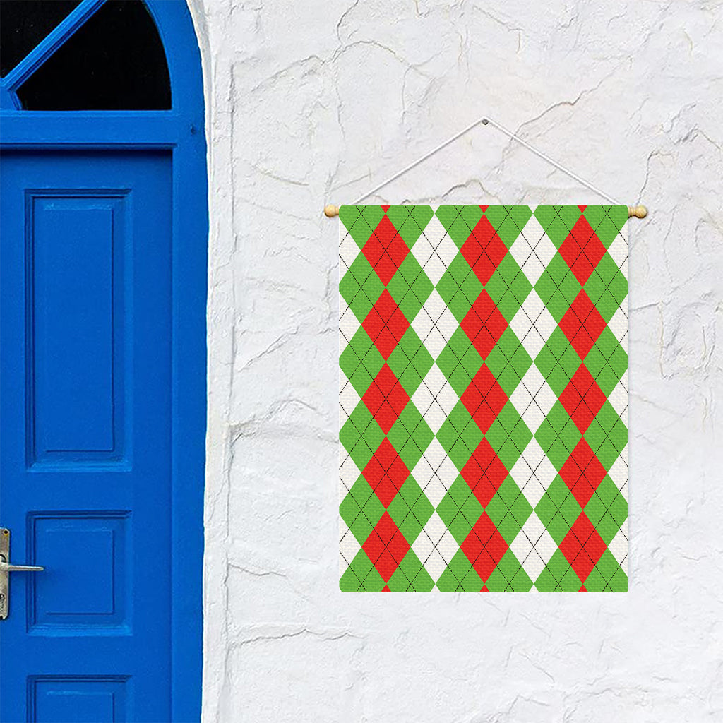 Red Green And White Argyle Pattern Print Garden Flag