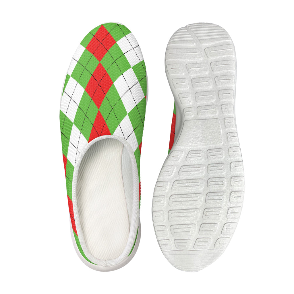 Red Green And White Argyle Pattern Print Mesh Casual Shoes