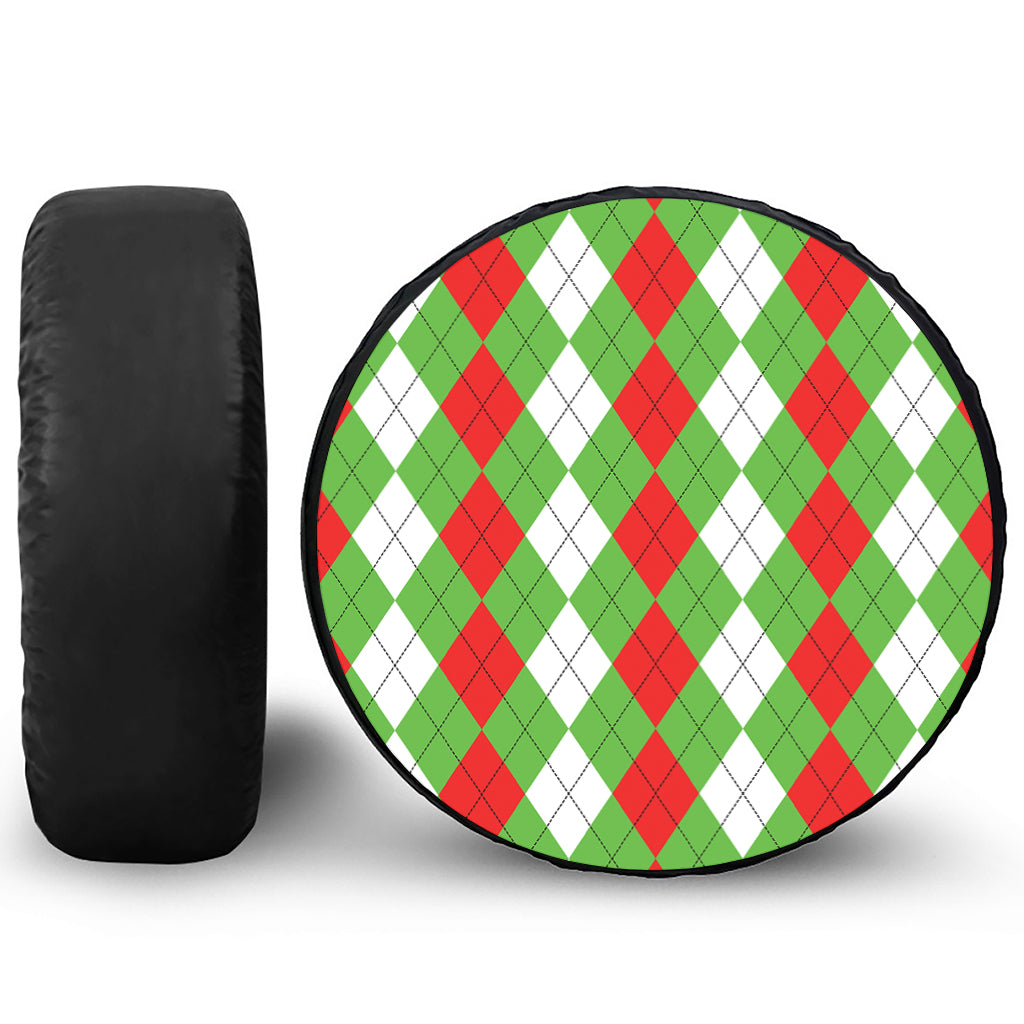 Red Green And White Argyle Pattern Print Tire Cover