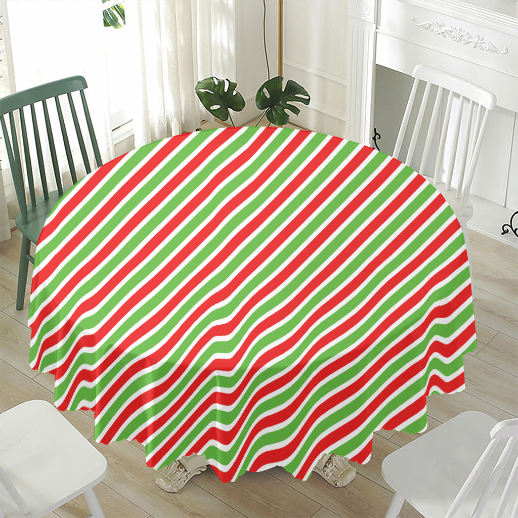 Red Green And White Candy Cane Print Waterproof Round Tablecloth