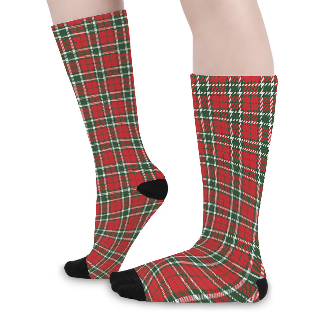 Red Green And White Tartan Pattern Print Long Socks