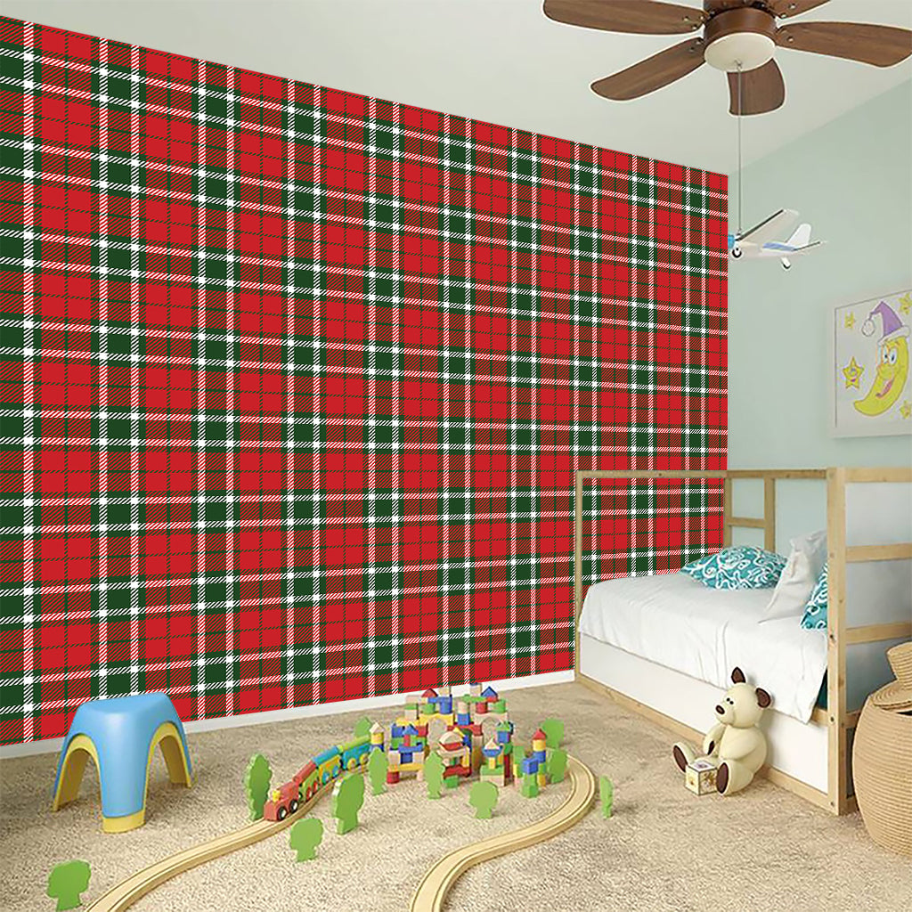 Red Green And White Tartan Pattern Print Wall Sticker