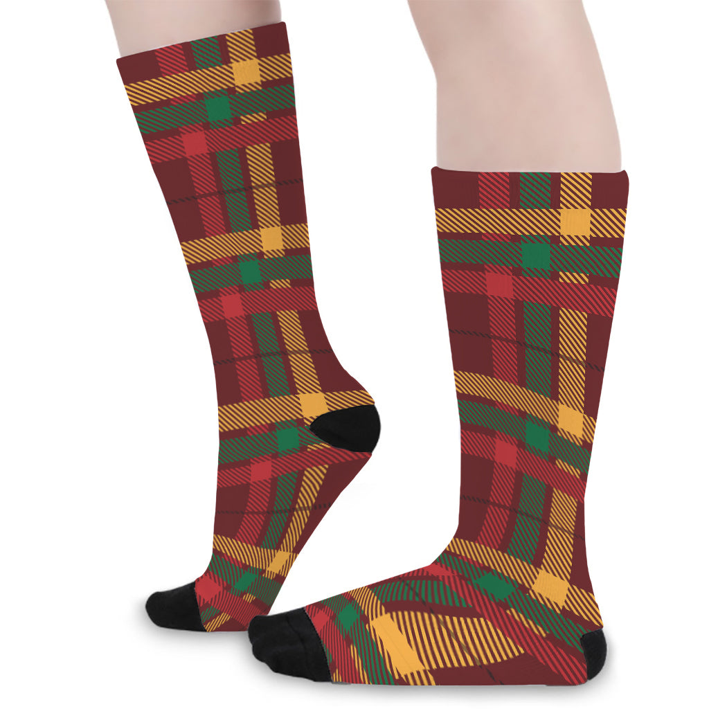 Red Green And Yellow Stewart Print Long Socks