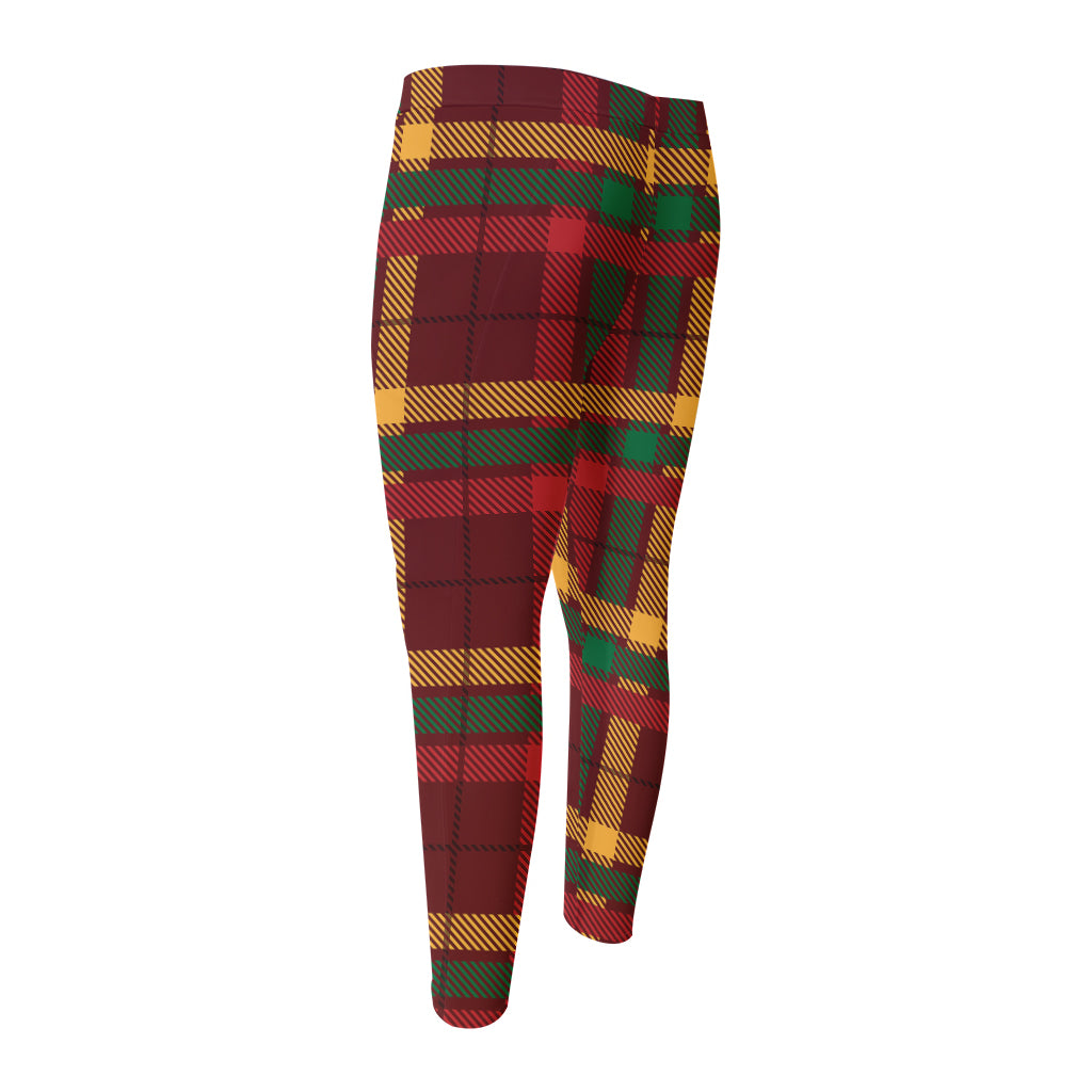 Red Green And Yellow Stewart Print Men's Compression Pants
