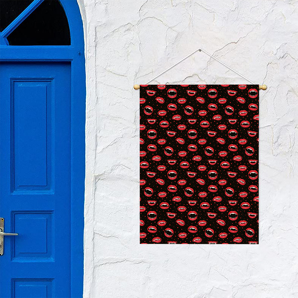 Red Halloween Vampire Lips Pattern Print Garden Flag