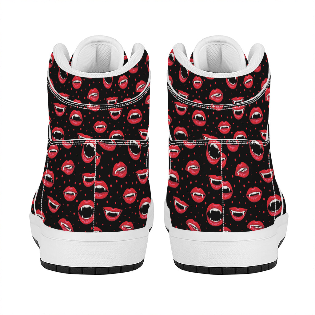 Red Halloween Vampire Lips Pattern Print High Top Leather Sneakers