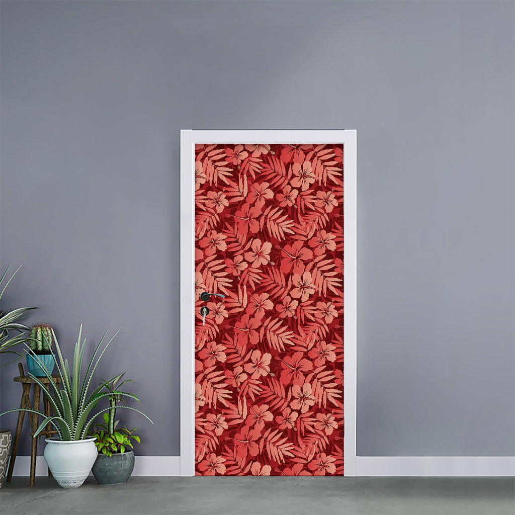 Red Hawaiian Tropical Pattern Print Door Sticker