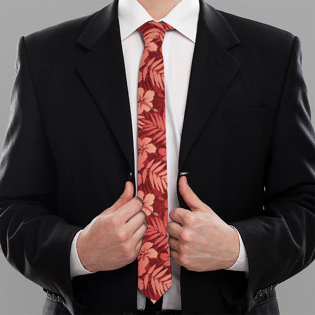 Red Hawaiian Tropical Pattern Print Necktie