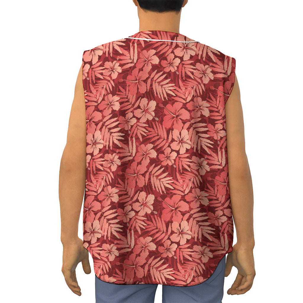 Red Hawaiian Tropical Pattern Print Sleeveless Baseball Jersey