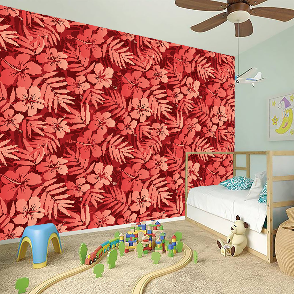 Red Hawaiian Tropical Pattern Print Wall Sticker