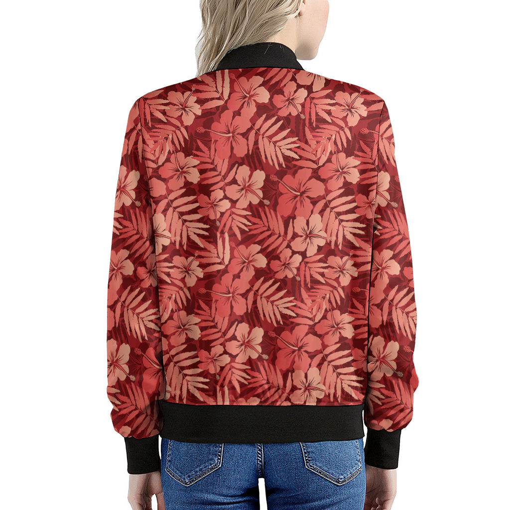 Red Hawaiian Tropical Pattern Print Women's Bomber Jacket