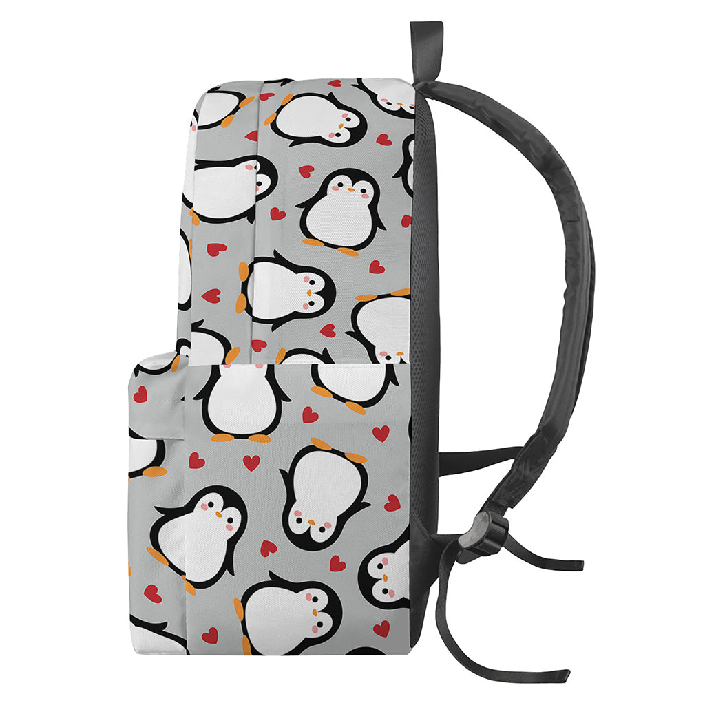 Red Heart And Penguin Pattern Print Backpack