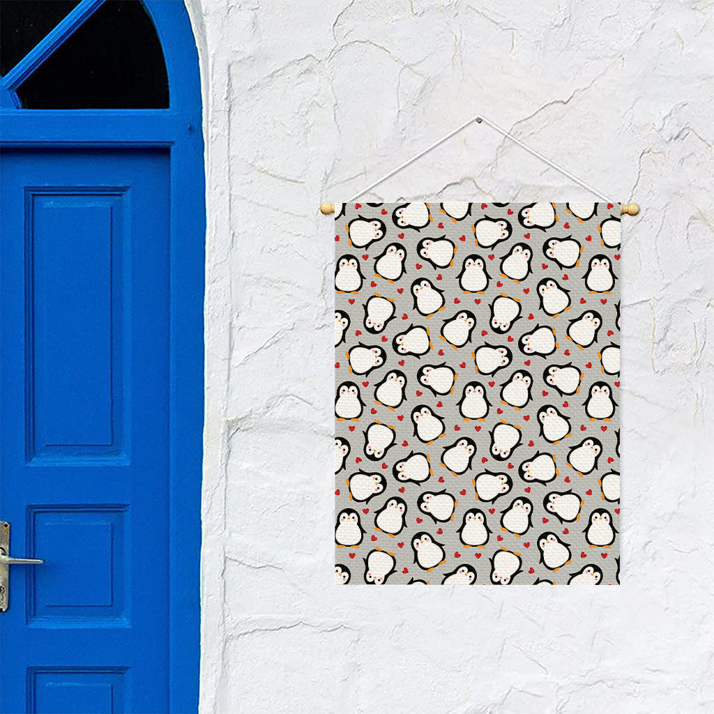 Red Heart And Penguin Pattern Print Garden Flag