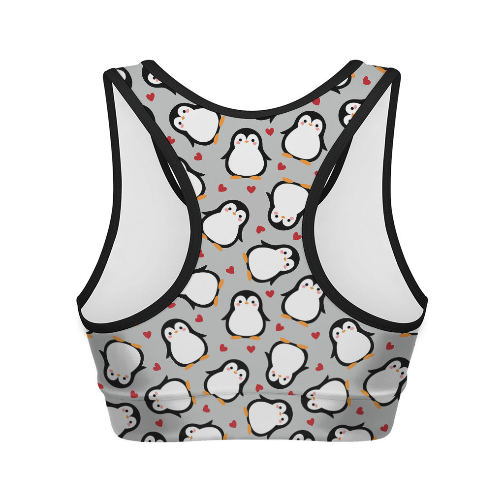 Red Heart And Penguin Pattern Print Women's Sports Bra