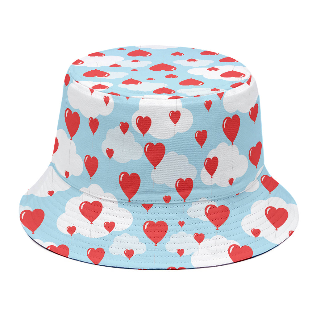 Red Heart Balloon Pattern Print Bucket Hat
