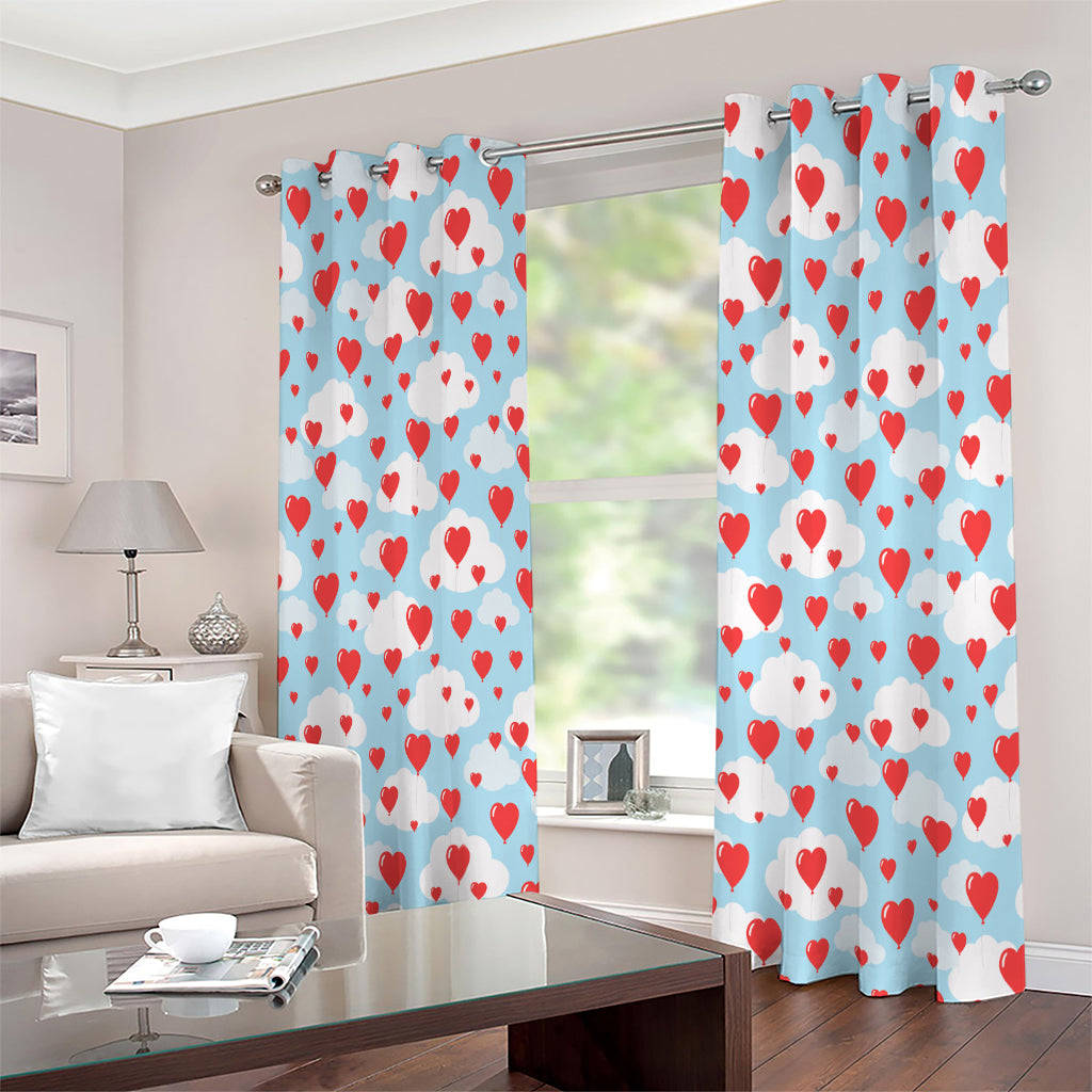 Red Heart Balloon Pattern Print Extra Wide Grommet Curtains