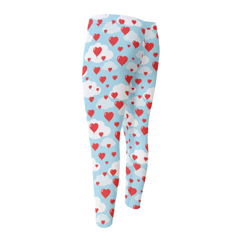 Red Heart Balloon Pattern Print Men's Compression Pants