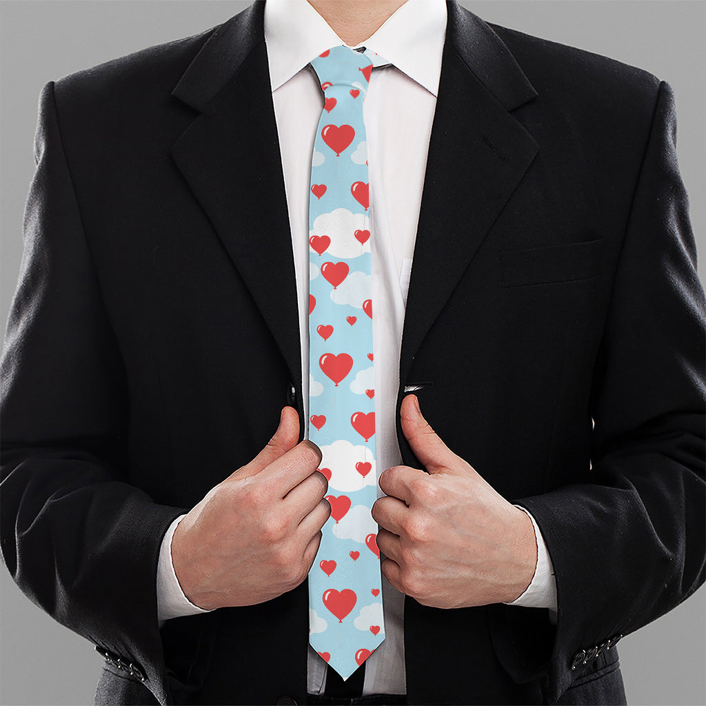 Red Heart Balloon Pattern Print Necktie