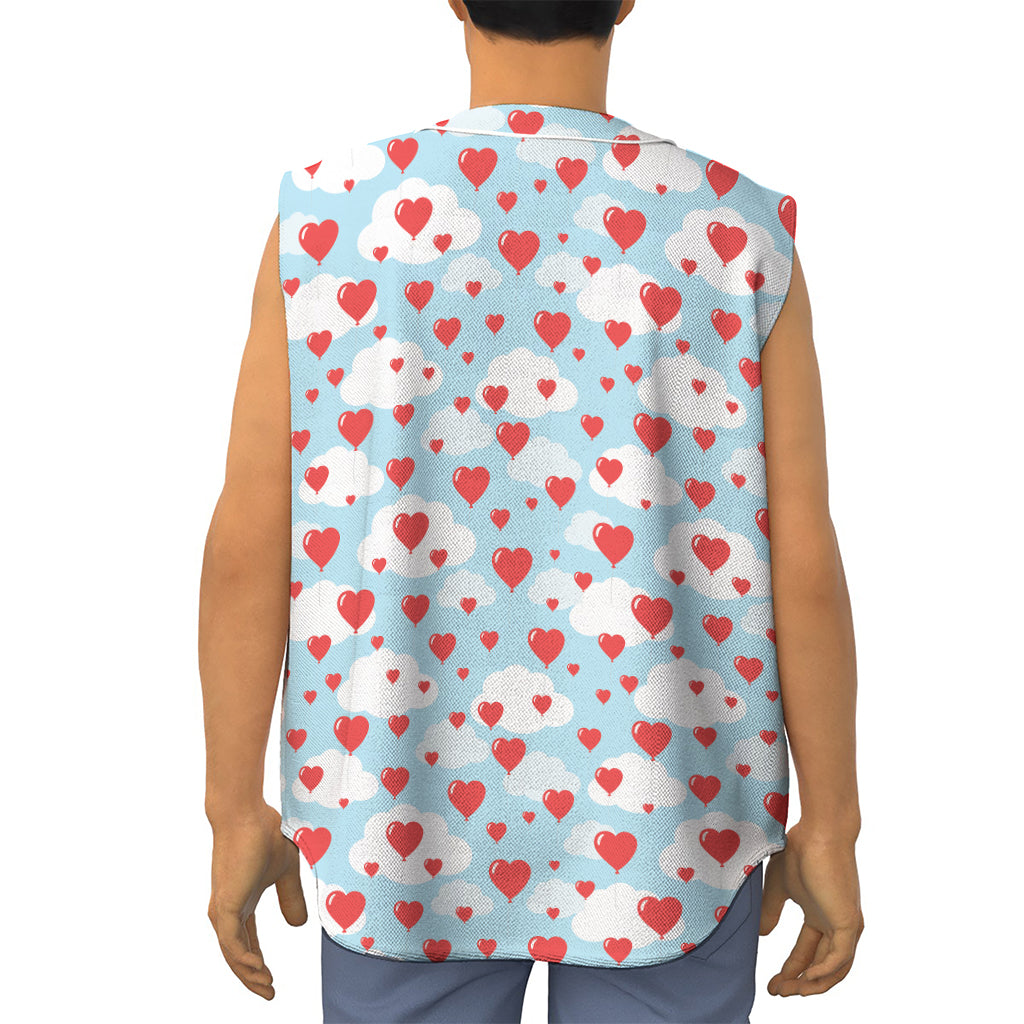 Red Heart Balloon Pattern Print Sleeveless Baseball Jersey