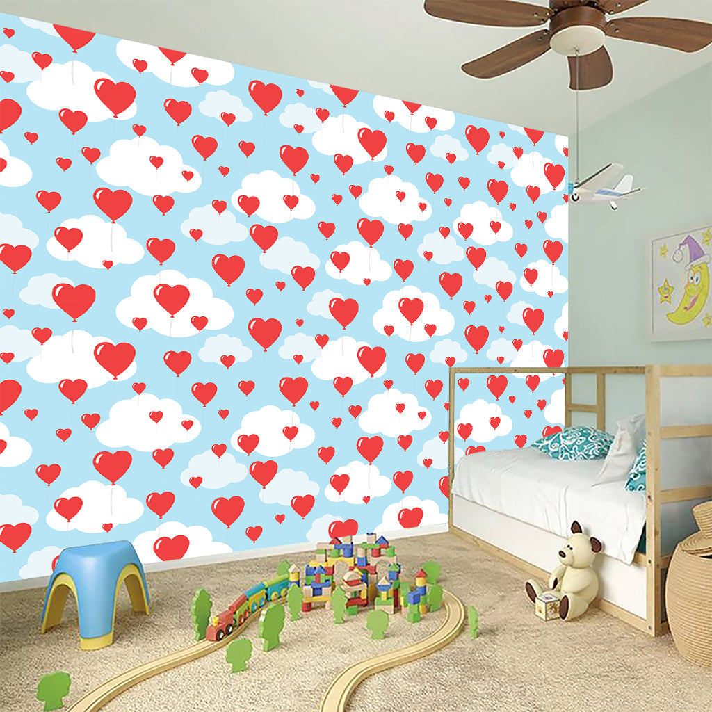 Red Heart Balloon Pattern Print Wall Sticker