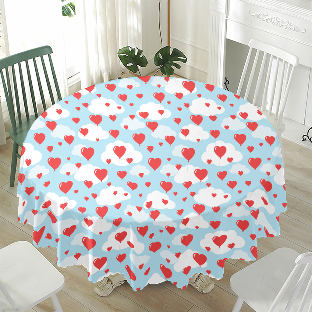 Red Heart Balloon Pattern Print Waterproof Round Tablecloth