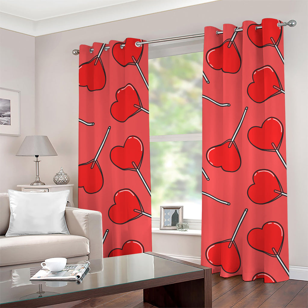 Red Heart Lollipop Pattern Print Grommet Curtains