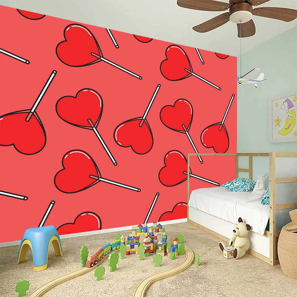 Red Heart Lollipop Pattern Print Wall Sticker