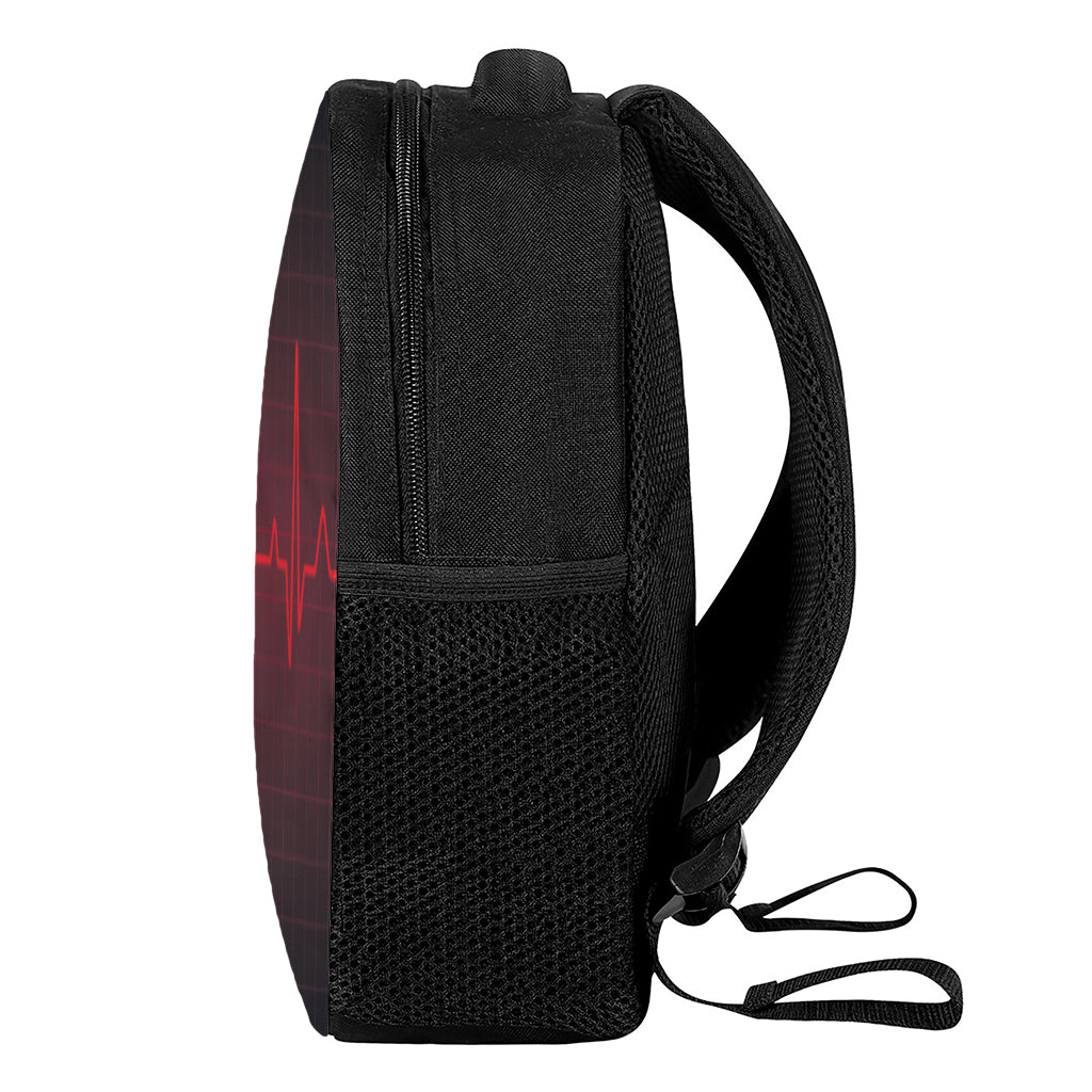 Red Heartbeat Print Casual Backpack