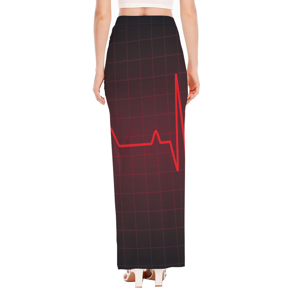 Red Heartbeat Print High Slit Maxi Skirt