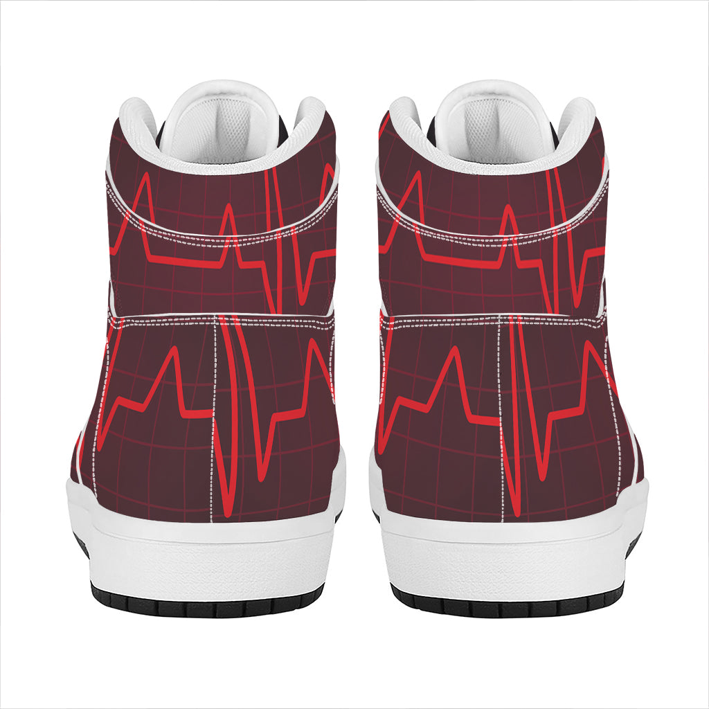 Red Heartbeat Print High Top Leather Sneakers
