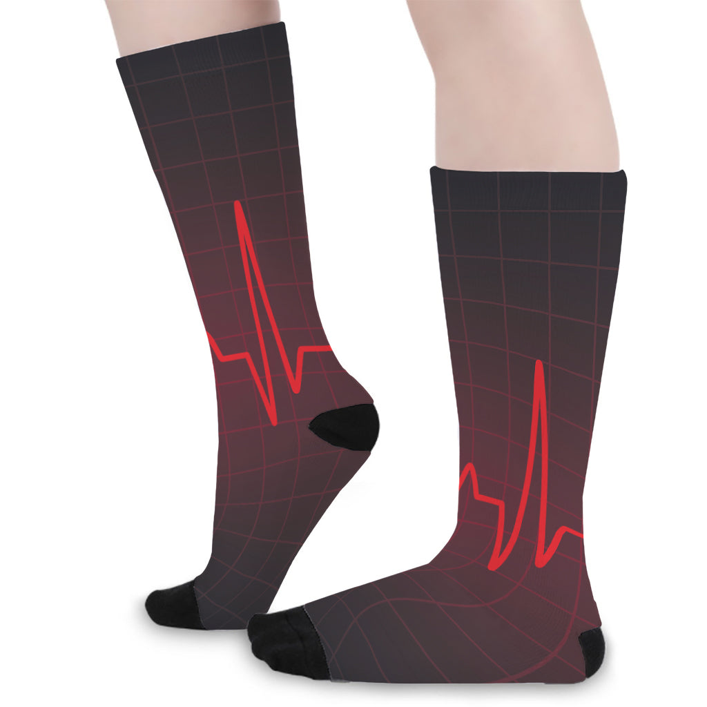 Red Heartbeat Print Long Socks