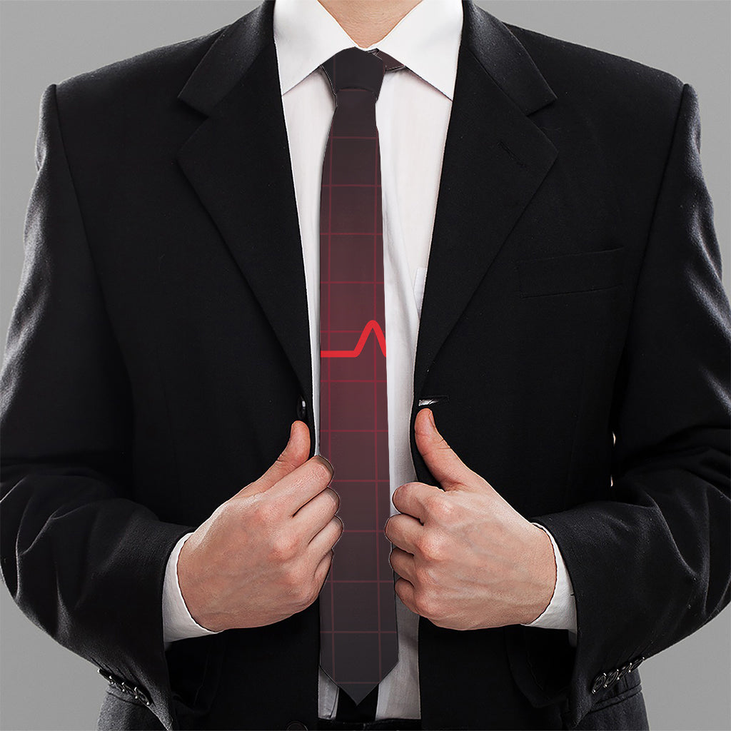 Red Heartbeat Print Necktie